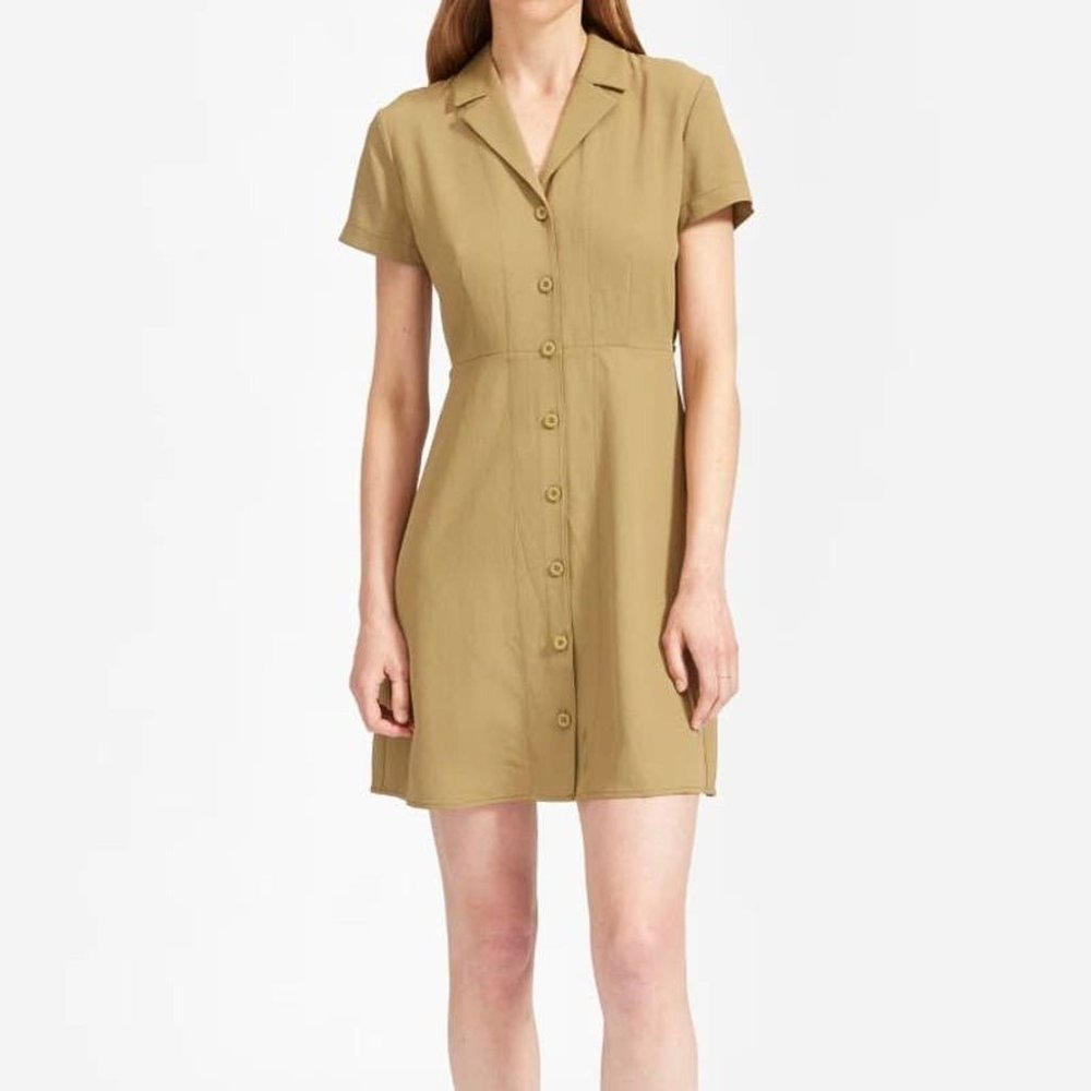 Everlane Japanese Goweave Notch Shirt Dress Women's Size 4 Green Short Sleeve